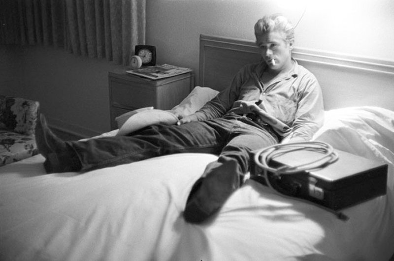 James Dean Lying on Bed While Making Giant, Marfa, TX, 1955