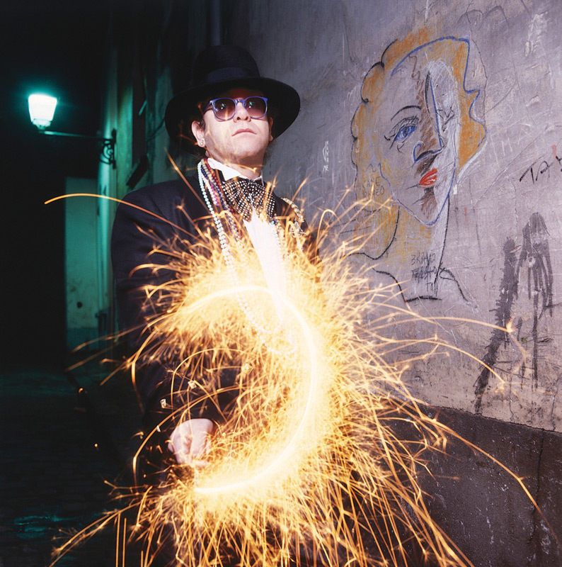 Elton John with Sparkler, Paris, 1980