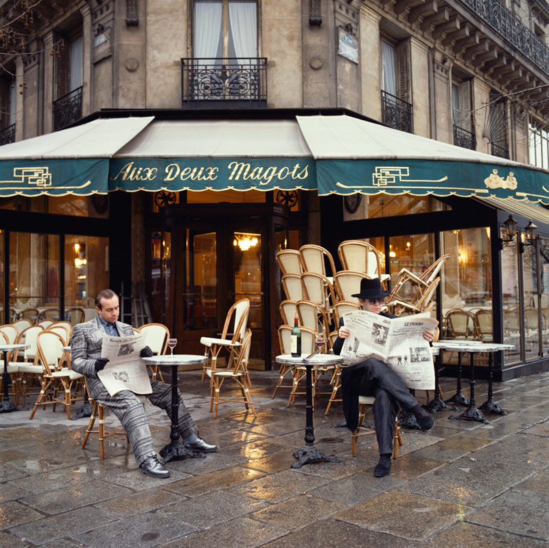 Elton John and Bernie Taupin at a Cafe, Paris, 1980