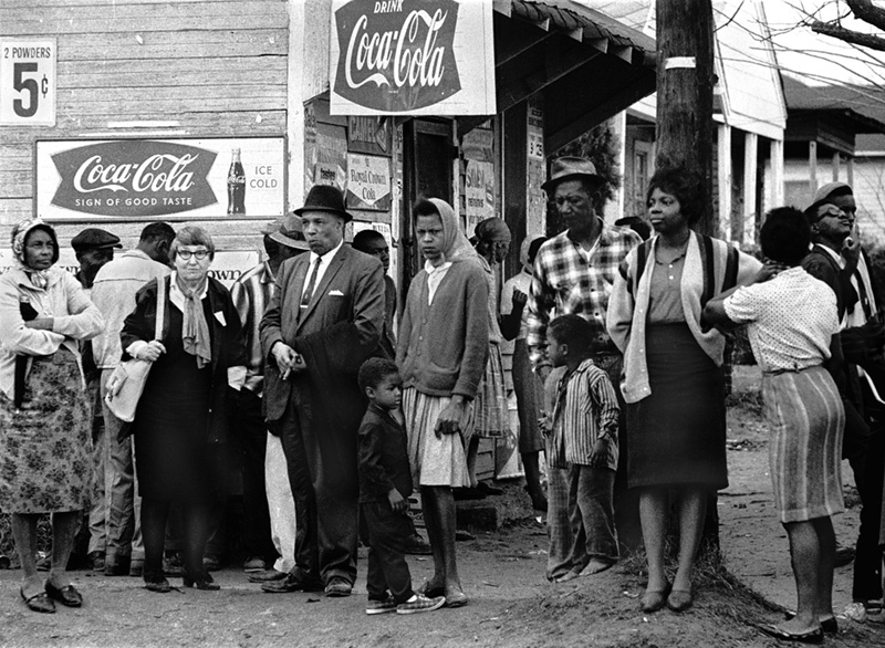 Crowd Watching Near Coca Cola Signs, Alabama Freedom March, 1965
