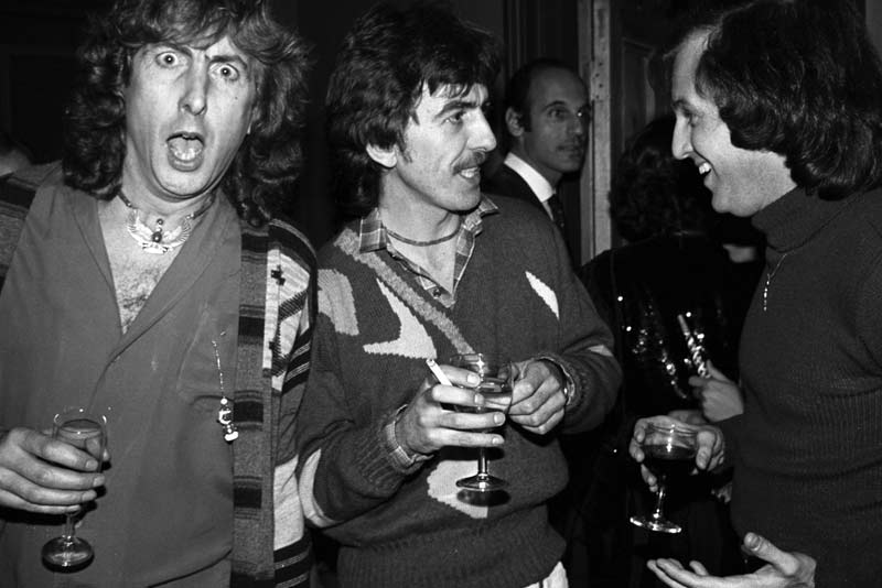 Eric Idle, George Harrison and Stuart Lerner, New Years Eve, Chiswick, 1980