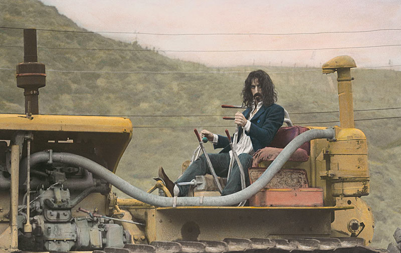 Frank Zappa on a Tractor, Laurel Canyon, 1968 (Colorized)