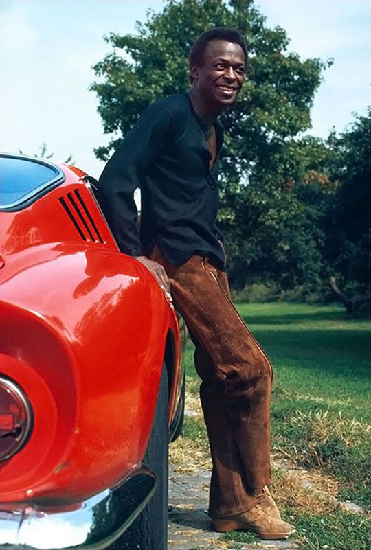 Miles Davis Leans Against his Ferrari 275 GTB, New York City, October 1969
