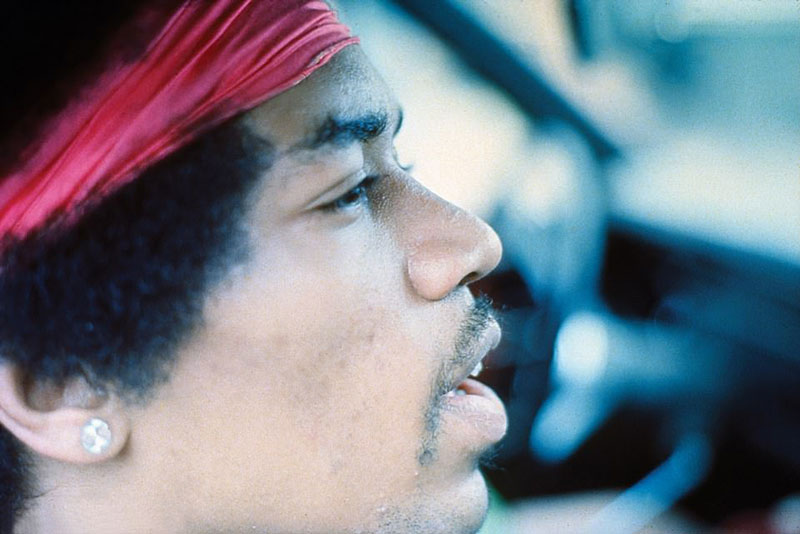 Jimi Hendrix Closeup, Leaving Woodstock Festival, NY, 1969