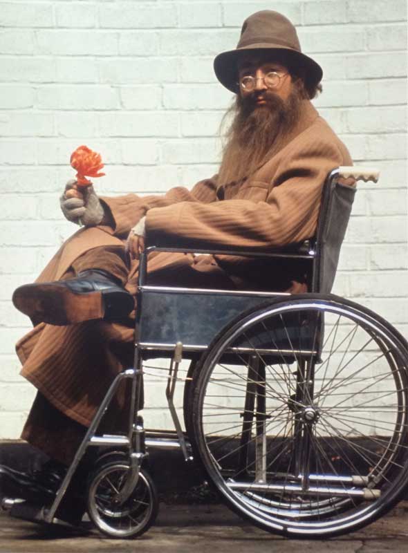 John Lennon in Disguise, in Wheelchair, on the Set of Help!, 1965