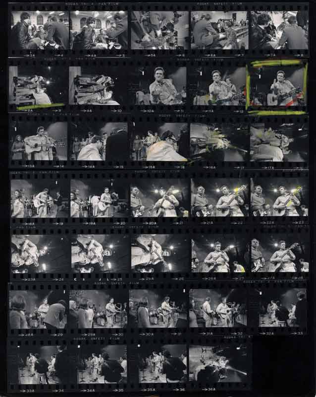 Johnny Cash Soundcheck at San Quentin Prison Flipping The Bird Proof Sheet, San Quentin, CA 1969