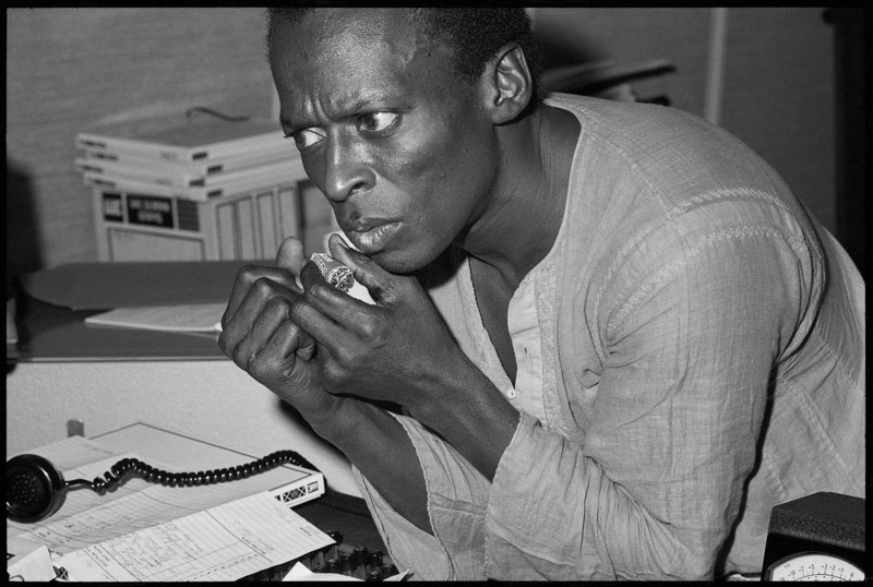 Miles Davis Listening to Playback, Columbia Recording Studio, NYC, 1970 (I)