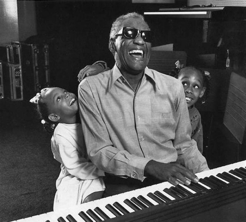 Ray Charles with Granddaughters in Home Studio, Los Angeles, CA 1990