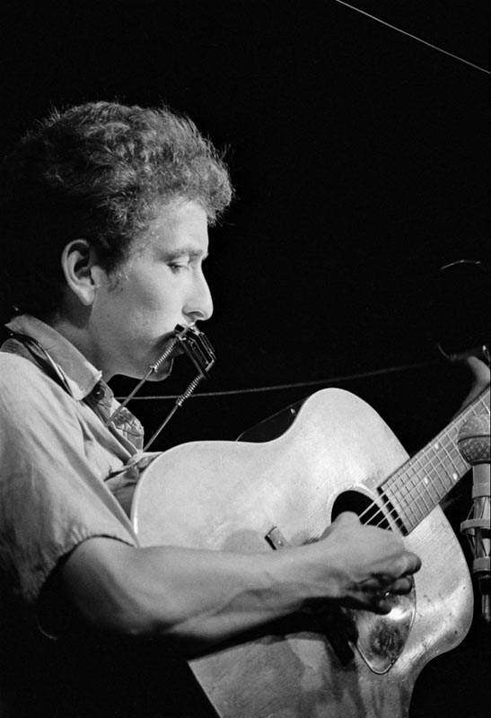 Bob Dylan Portrait with Guitar and Harmonica, Newport Folk Festival, 1963
